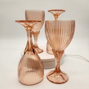 Vintage Fostoria Monet Peach Wine Glass Ribbed Wine Glass‎ Elegant Stem